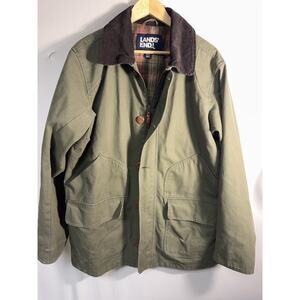 Lands’ End Canvas Barn Jacket Men’s L Plaid Lined Corduroy Collar Workwear